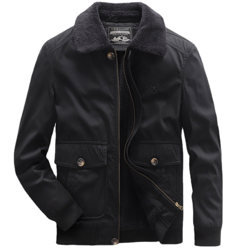 Men's pilot jacket in vintage utility style with teddy inner lining and ribbed cuffs Chichicherry