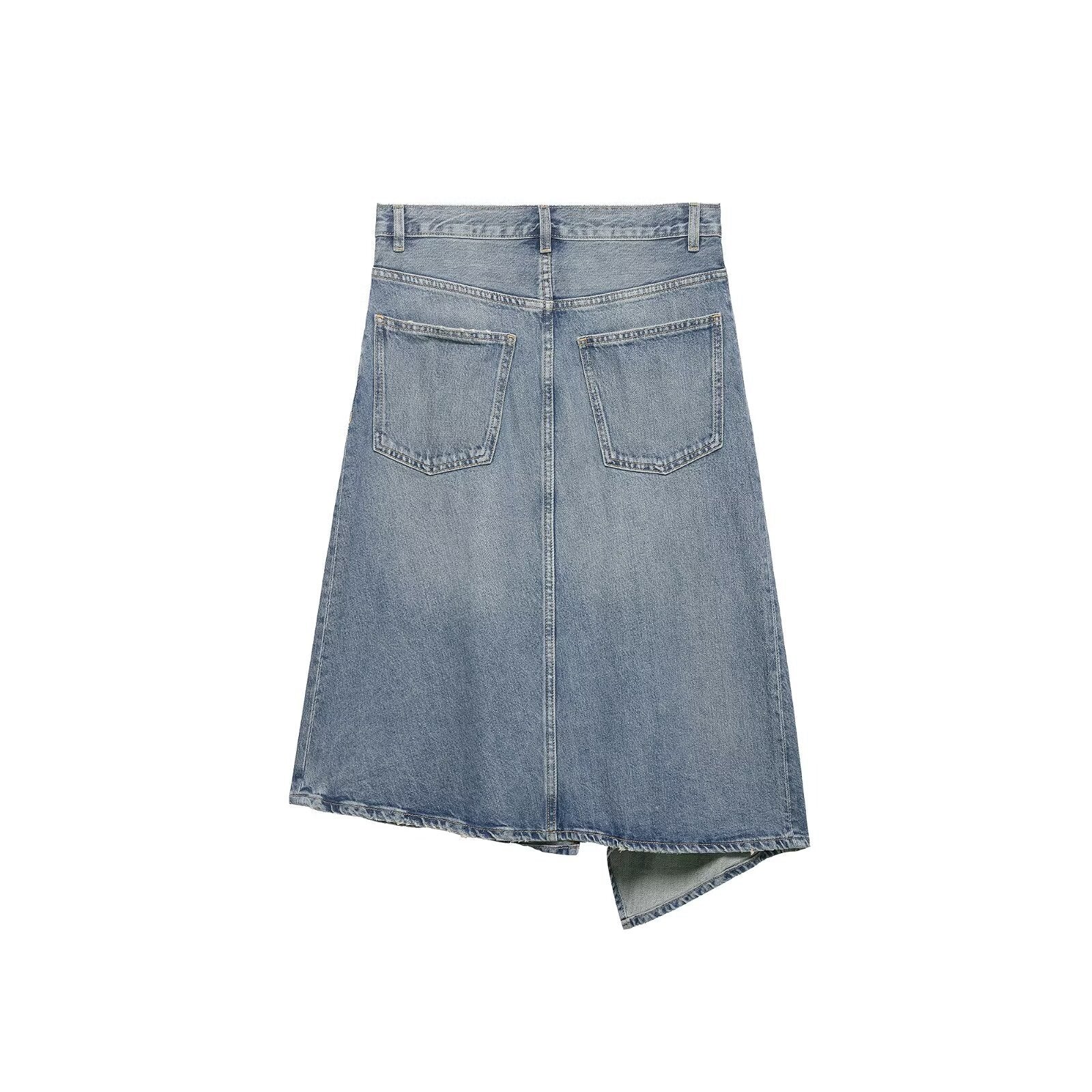 Women's Asymmetrical Denim Wrap Skirt with Inserts and Pockets Chichicherry