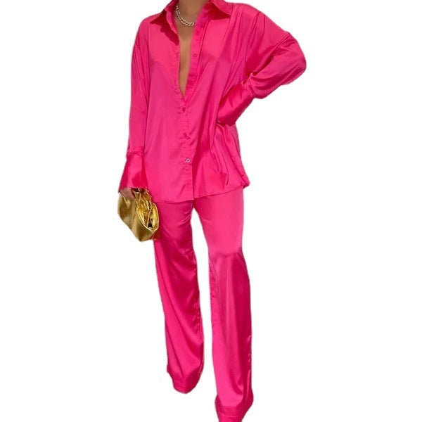 Women Satin Shirt and Palazzo Pants Lounge Set Chichicherry