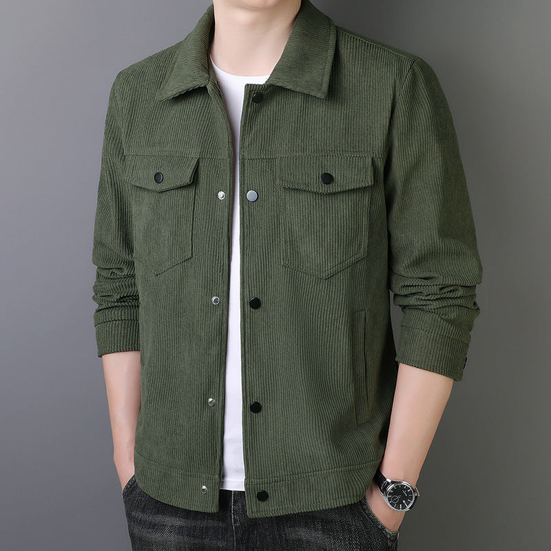 Men's cord jacket in trucker style with snap button placket Chichicherry