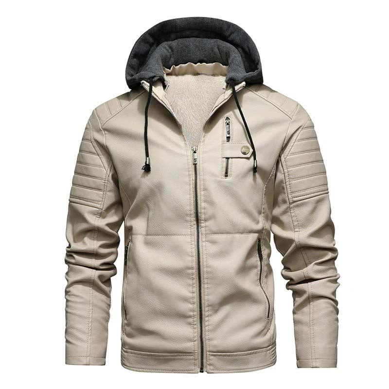 Men's biker jacket made of faux leather with teddy lining and hood insert Chichicherry