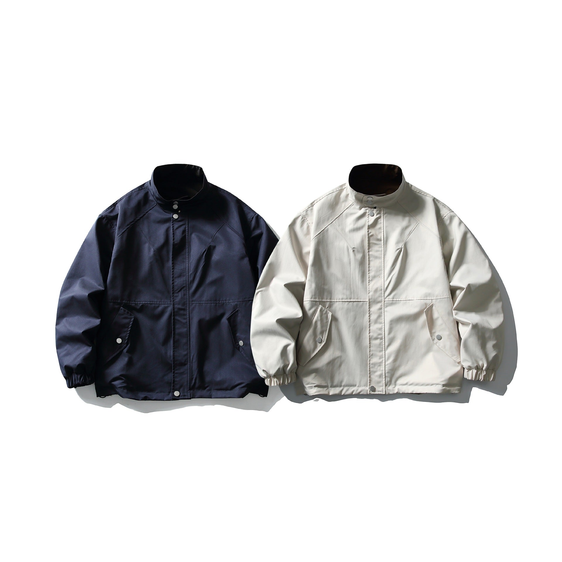 Unisex Lightweight wind and water-repellent oversized boxy jacket with stand-up collar and elastic hem Chichicherry