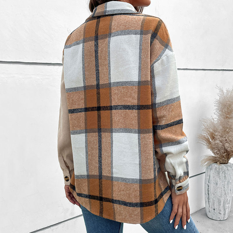 Women's shirt jacket in two-tone check and corduroy mix with oversized cut Chichicherry