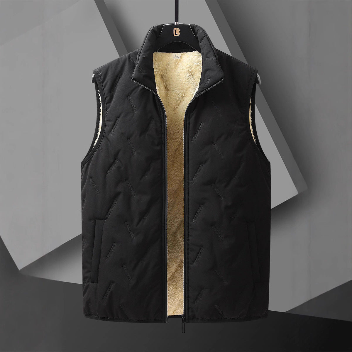Men's Reversible Thermal Quilted Vest with Warming Teddy Lining & High Neck Stand Collar Chichicherry