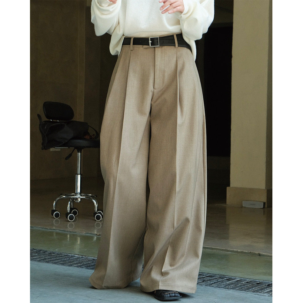 Ladies high-waisted wide pleated trousers with crease and flowing wool look Chichicherry