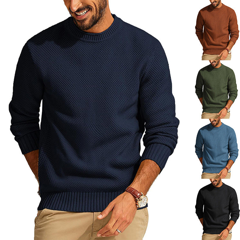 Men's Waffle Knit Sweater with Round Neck Chichicherry