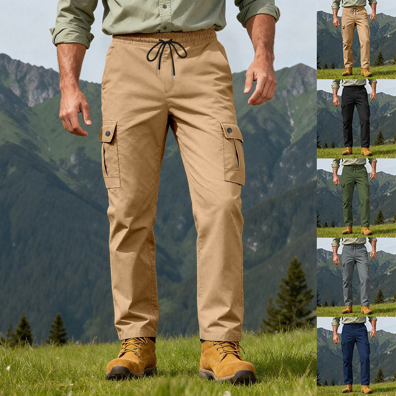 Men's Utility Cargo Pants with Elastic Waistband, Adjustable Drawstring and Multiple Pockets Chichicherry