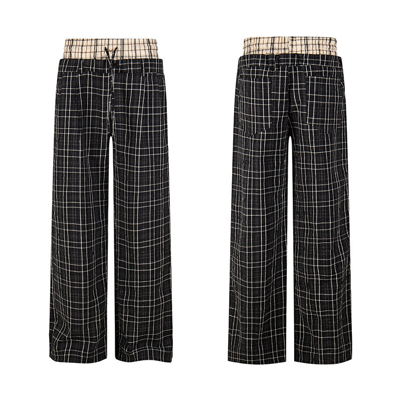 Women's Wide Checked Loungewear Pants with High Comfort Waistband and Drawstring Chichicherry