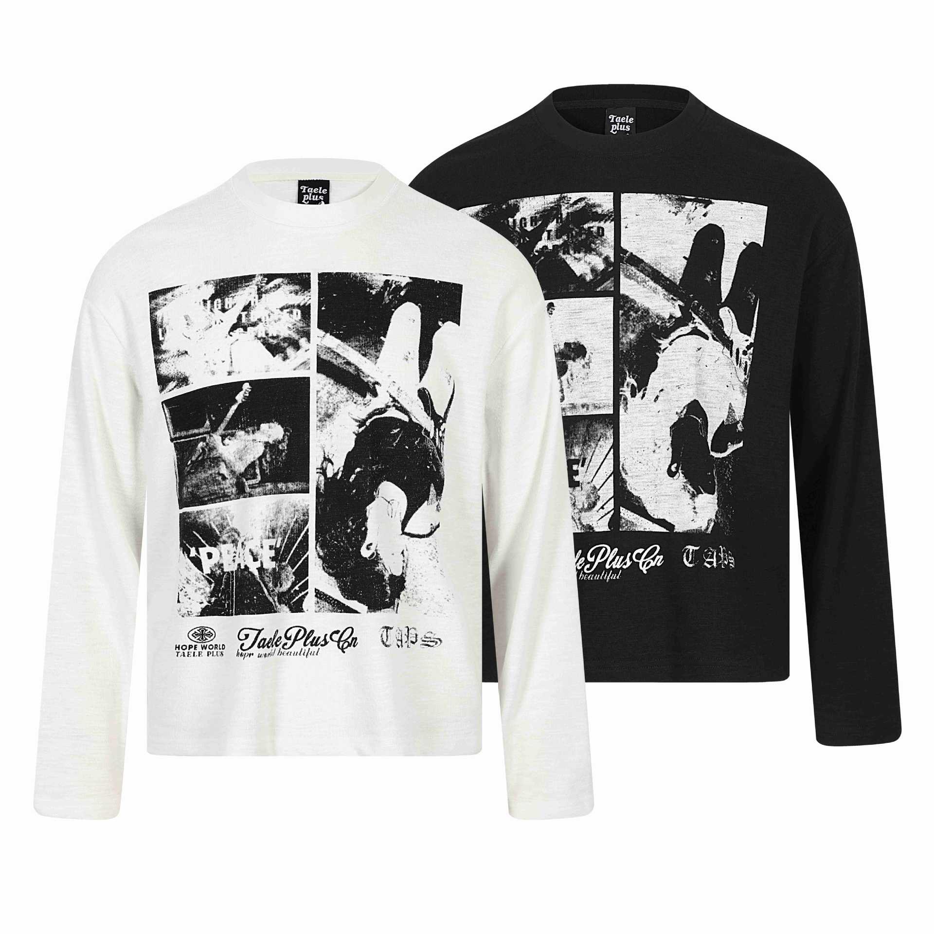 Unisex Long Sleeve Oversized Sweatshirt with Collage Photo Print and Soft Round Neck Chichicherry