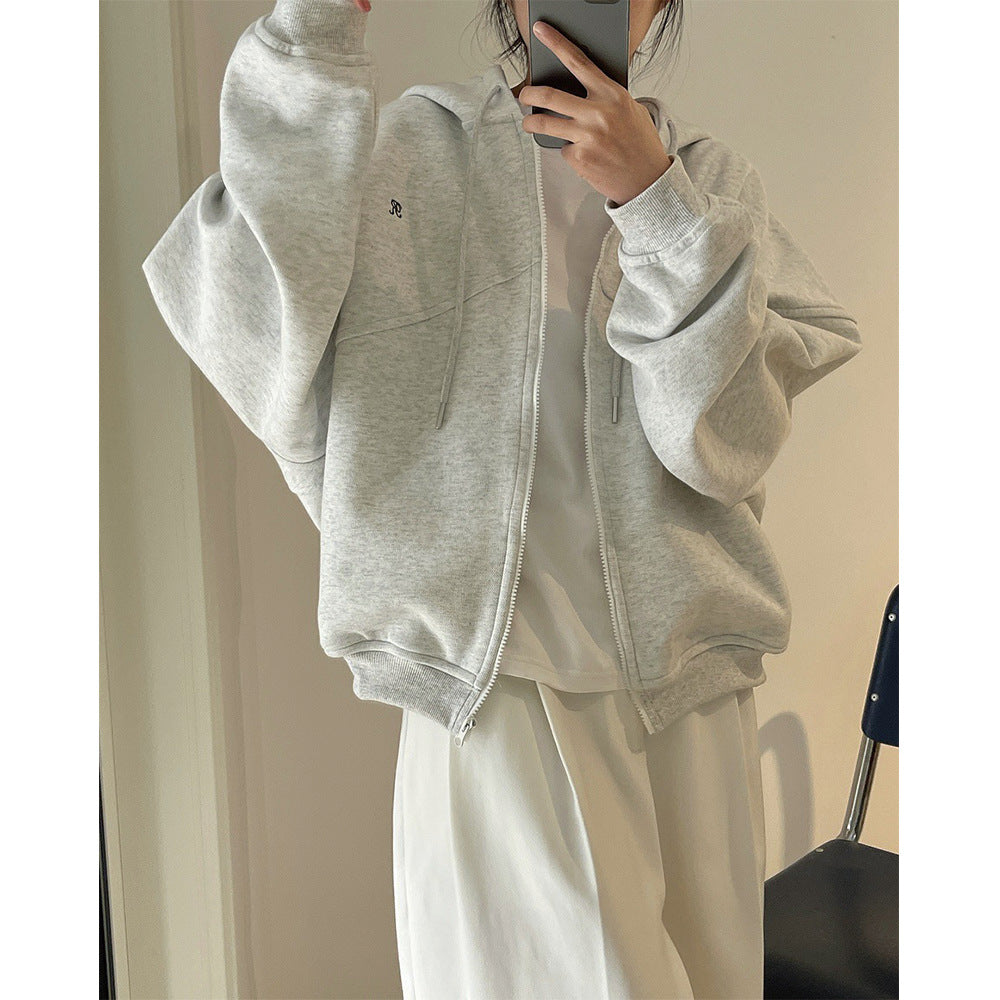Women's Boxy-Oversize Hooded Sweat Jacket with Diagonal Seam Detail Chichicherry