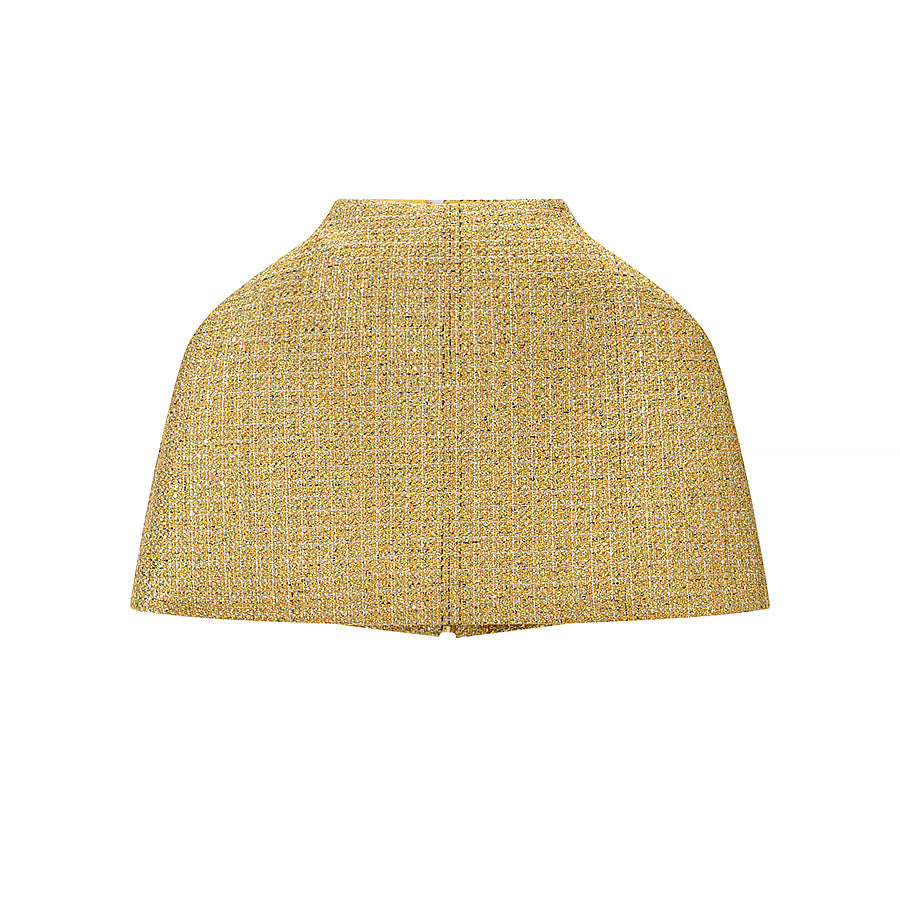 Ladies Short Capelet made of Boucle Tweed with Stand-up Collar Chichicherry