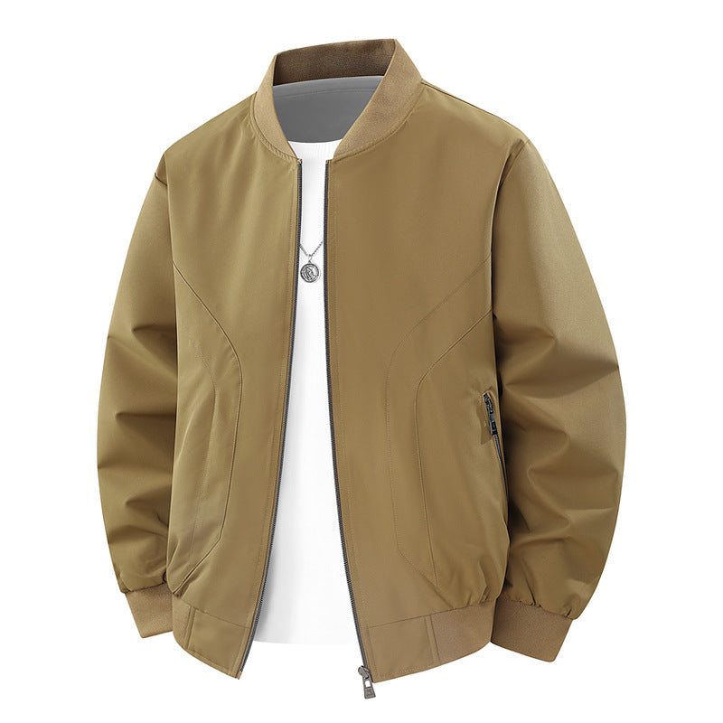 Men's Lightweight Windproof Bomber Jacket with Ribbed Cuffs and Zipper Pockets Chichicherry