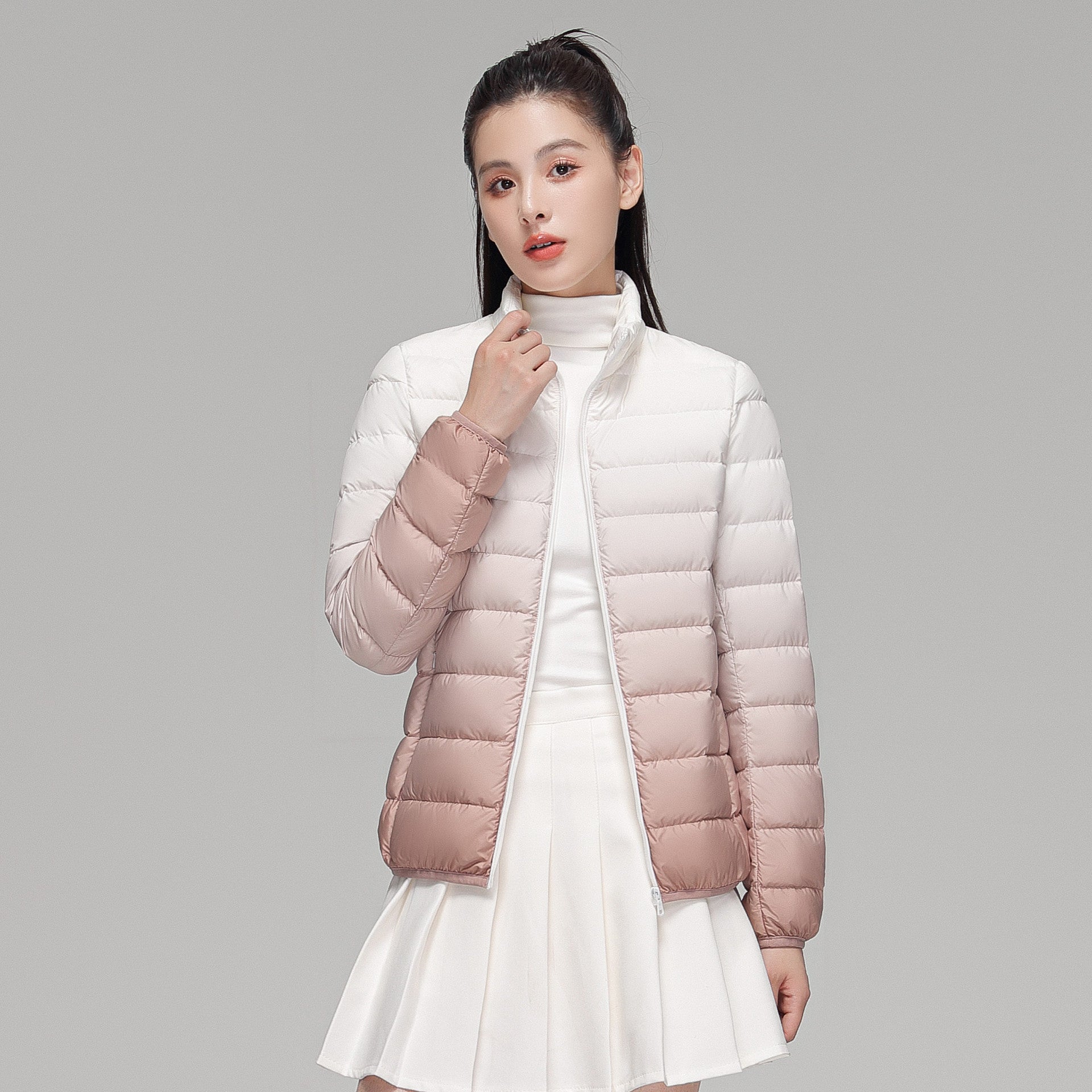 Women's Slim-Fit Gradient Padded Jacket with Hood and Windproof Surface Chichicherry