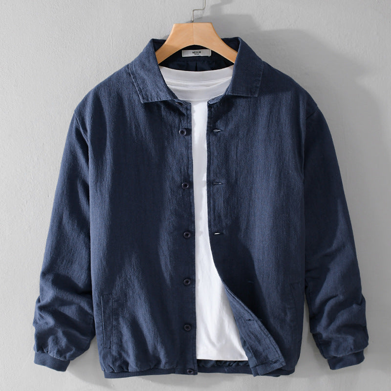 Men's Lightweight Linen Shirt Jacket with Button Placket and Relaxed Fit Chichicherry