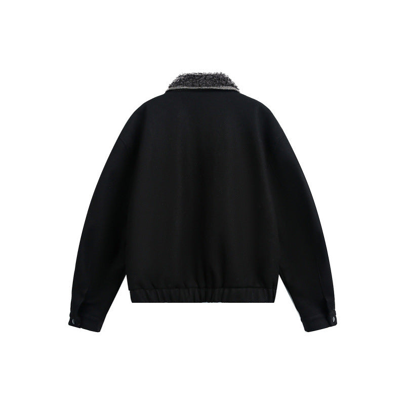 Men's Boxy Bomber Jacket with Teddy Collar, Lined Pockets and Elastic Hem Chichicherry