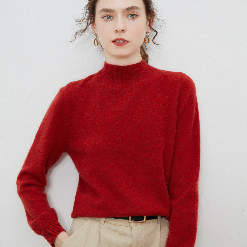 Women's soft fine-knit mock neck pullover with angora look and casual silhouette Chichicherry