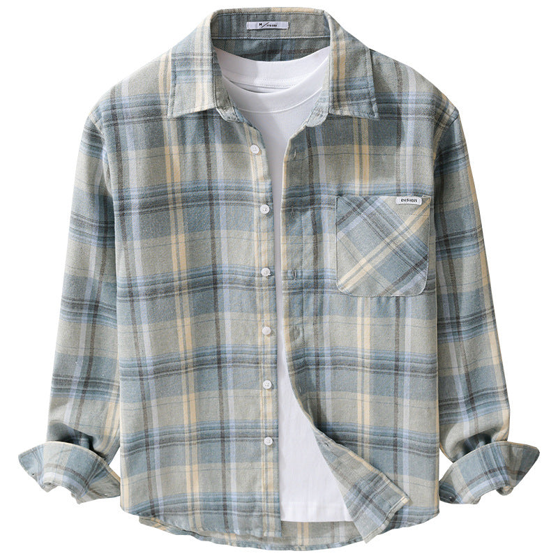 Men's Checked Lightweight Flannel Overshirt with Chest Pocket and Relaxed Fit Chichicherry