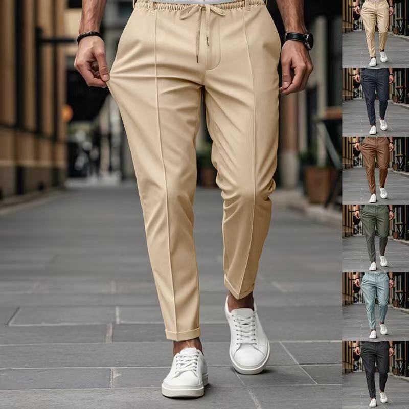 Men's elegant straight-cut chino jogging pants with crease, elastic waistband and drawstring Chichicherry