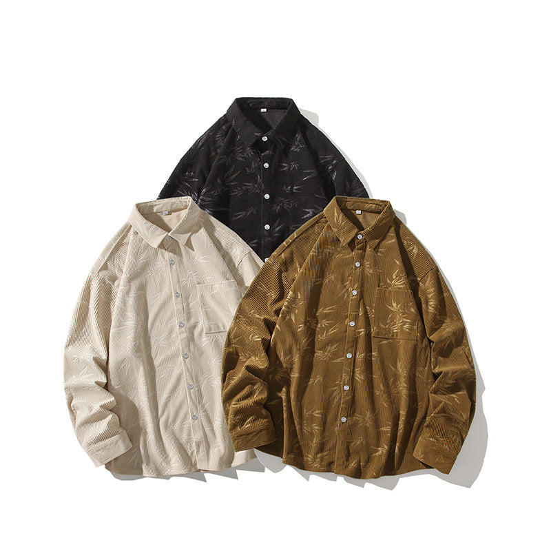 Men's Oversized Cord Shirt with Tonal Embroidery and Chest Pocket Chichicherry