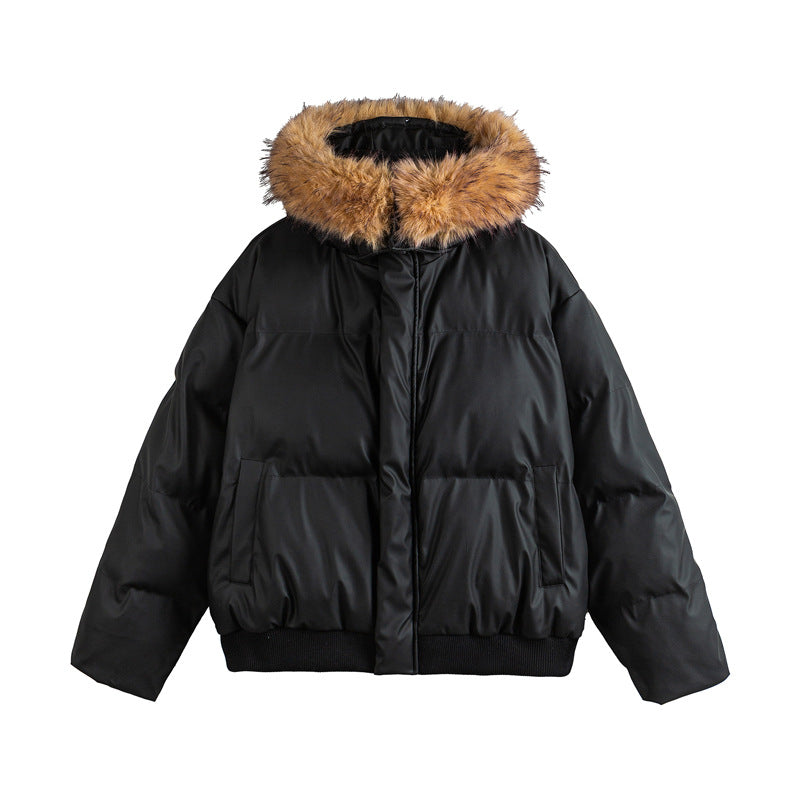 Women's short cropped quilted jacket with faux fur hood and elastic hem Chichicherry