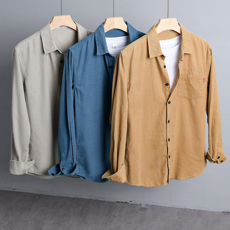 Men's Lightweight Cotton Shirt in Relaxed Fit with Chest Pocket and Soft Wash Chichicherry