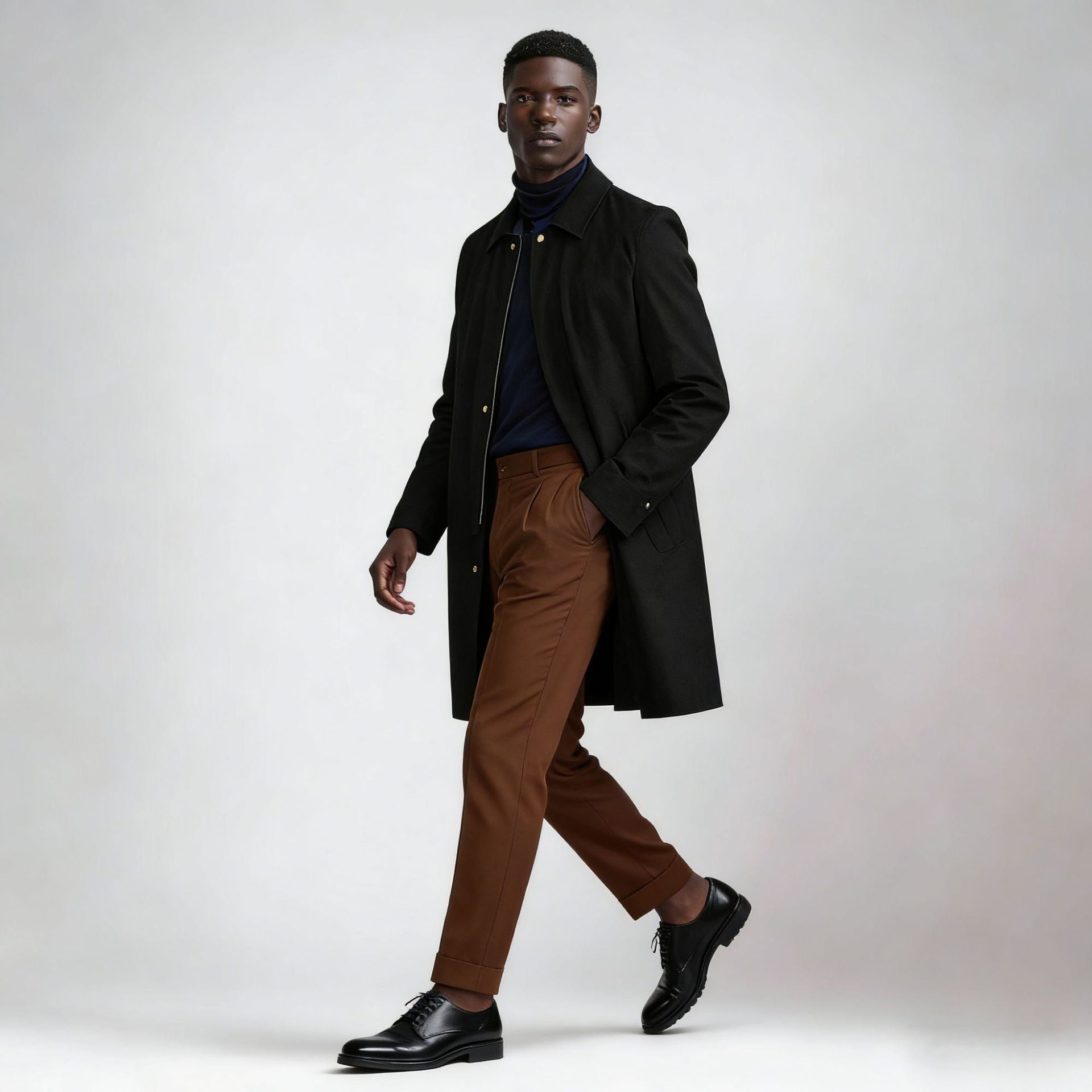 Men's classic knee-length coat with concealed button placket Chichicherry