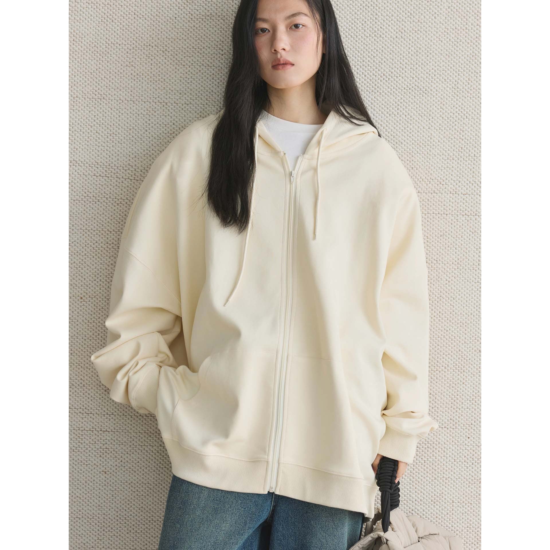 Women's Oversize Zip Hoodie made of heavy cotton fleece with concealed zipper Chichicherry
