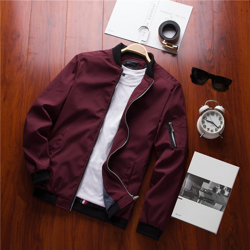Men's lightweight nylon bomber jacket with arm pocket, ribbed cuffs, and minimalist pilot cut Chichicherry