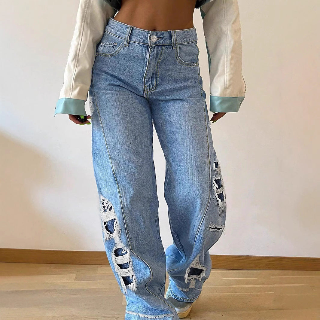 Ladies wide Destroyed jeans with side cutouts and contrasting underlays Chichicherry
