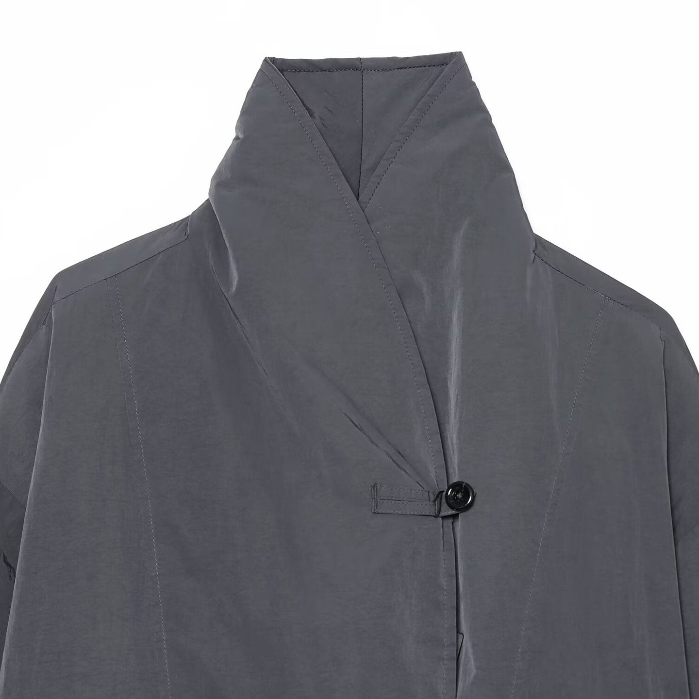 Women's Lightweight Cropped Nylon Jacket with High Funnel Neck, Oversized Cut, and Elastic Cuffs Chichicherry