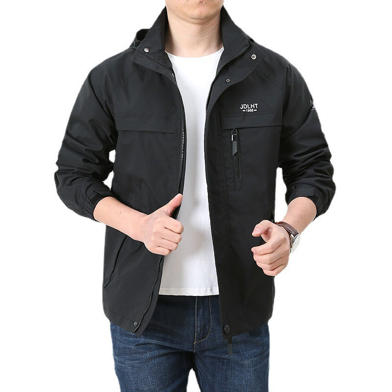 Men's Breathable Transitional Softshell Jacket in Field Style with Hidden Hood and Zip Chest Pocket Chichicherry