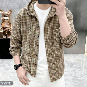 Men's Oversized Checkered Shirt with Hood, Drawstring & Concealed Button Placket Chichicherry