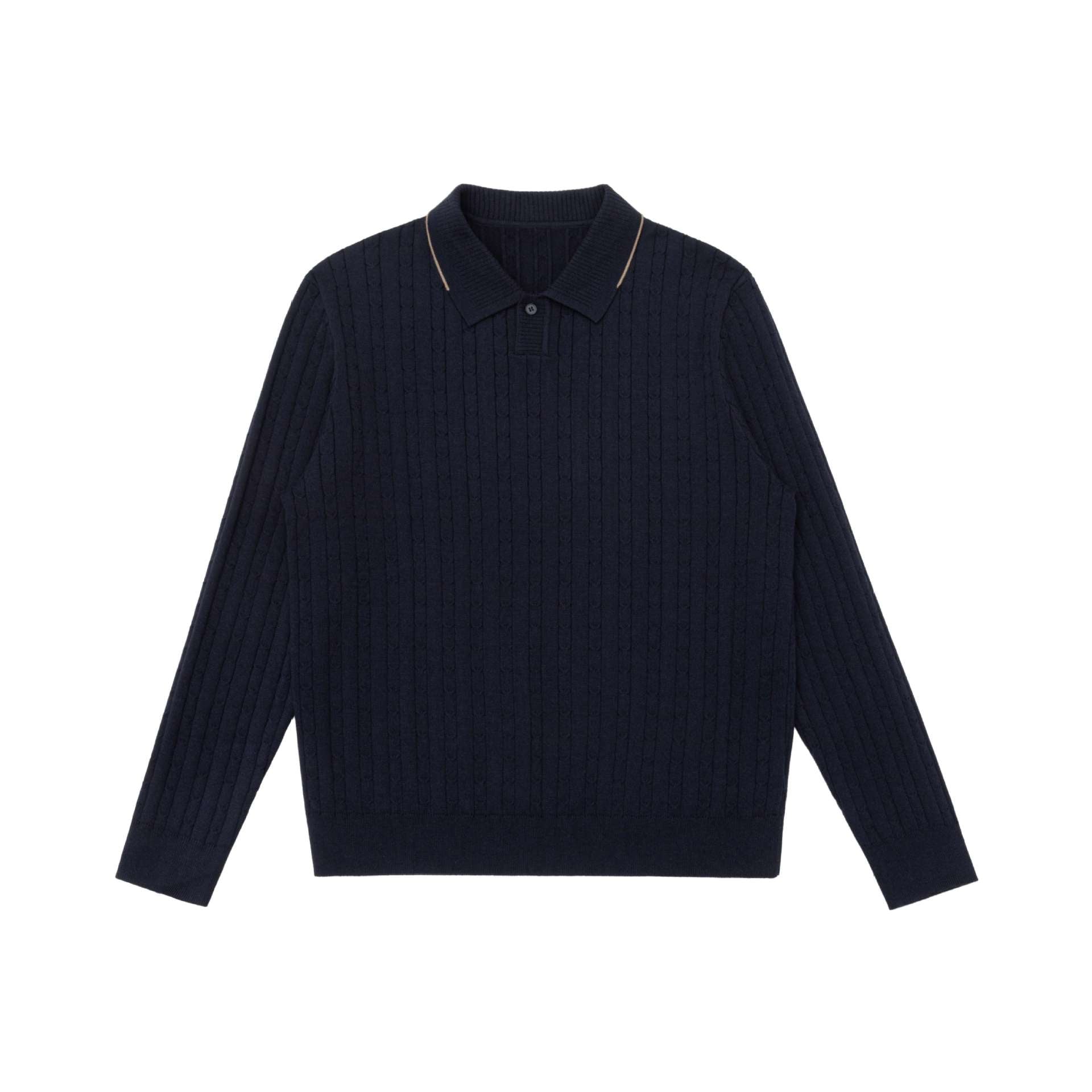 Men's cable knit polo collar pullover with half button placket Chichicherry