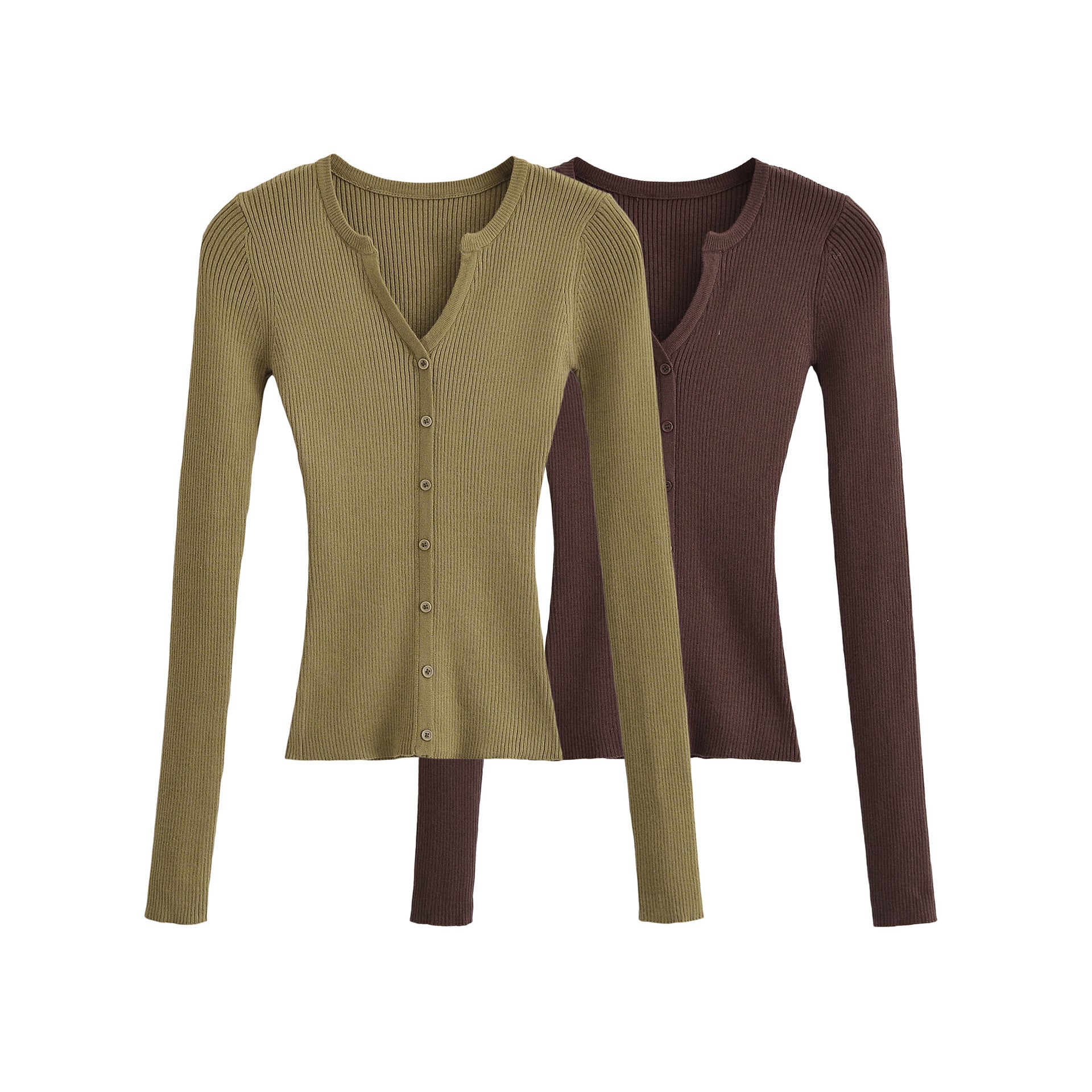 Women's Ribbed Fine Knit Cardigan with Deep V-Neck and Button Placket Chichicherry