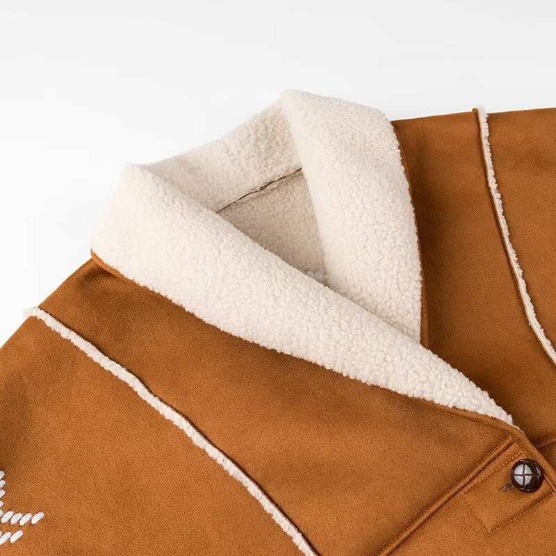 Women’s knitted jacket in lambskin look with shawl collar Chichicherry