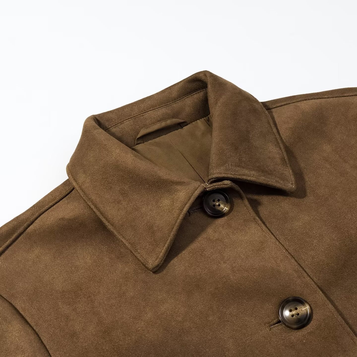 Women's short cut suede look jacket with shirt collar and button placket Chichicherry