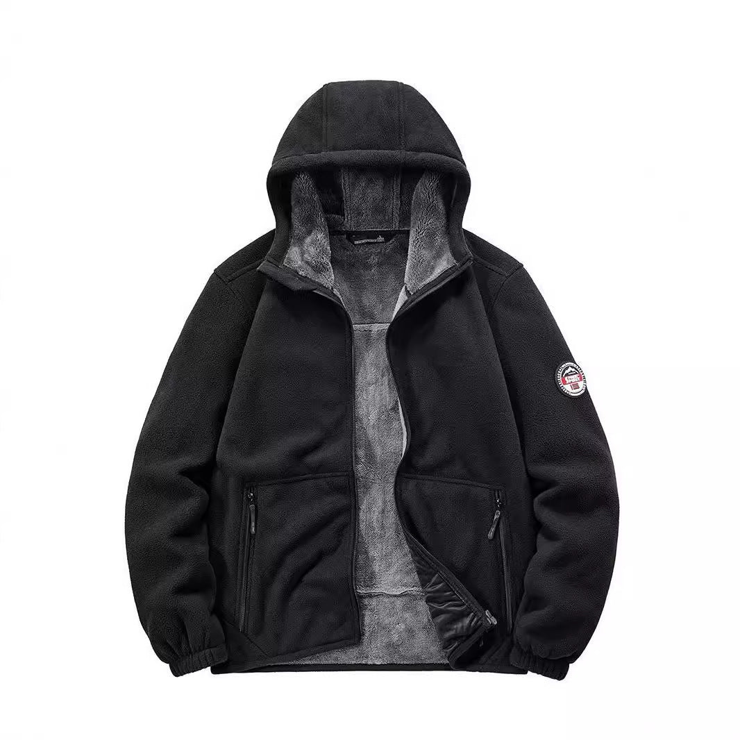 Men's Insulated Fleece Hoodie Jacket with Sherpa Lining and Two-Way Zipper Chichicherry