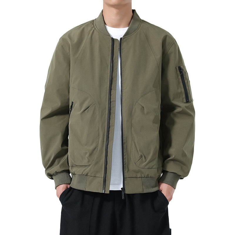 Men's Lightweight Bomber Jacket in Utility Style with Arm Pocket and Ribbed Cuffs Chichicherry