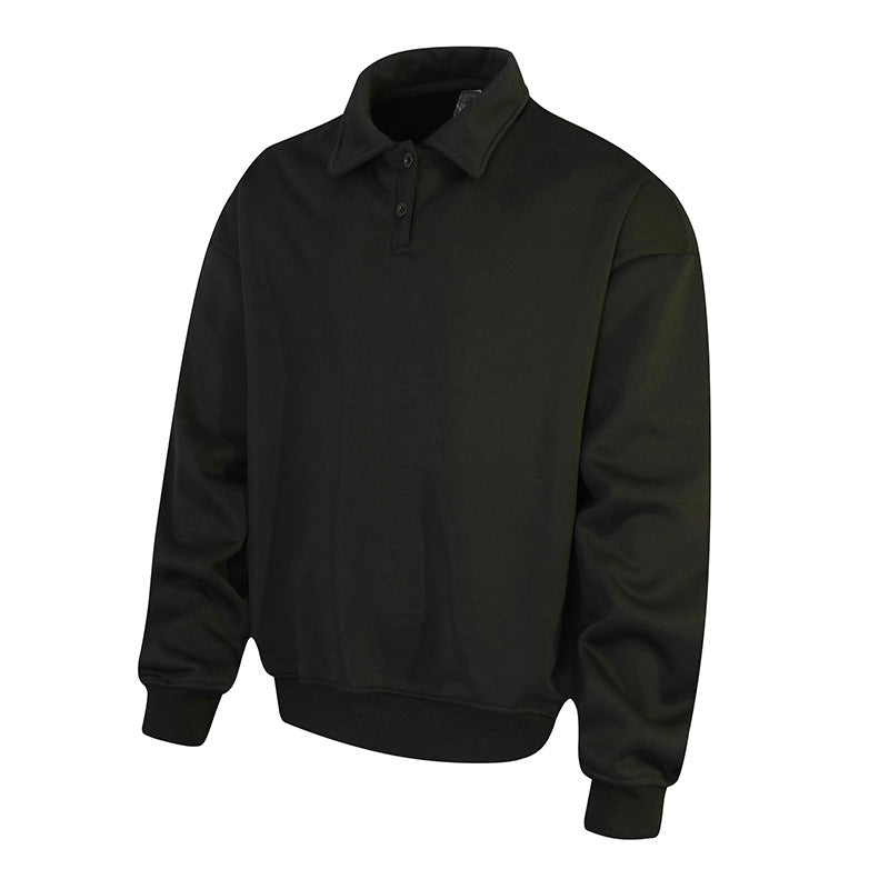 Men's Polo Sweatshirt in Oversize Relaxed Fit with Ribbed Cuffs and Button Placket Chichicherry