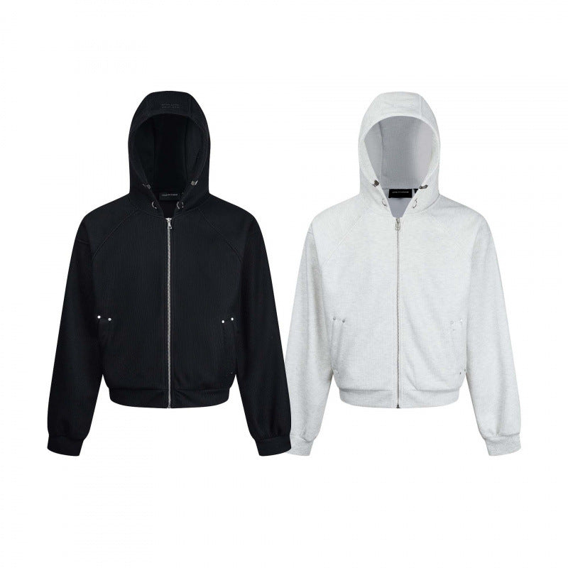 Unisex Short Hoodie Zip Pullover made of French Terry with Raglan Sleeves and Hidden Side Pockets Chichicherry