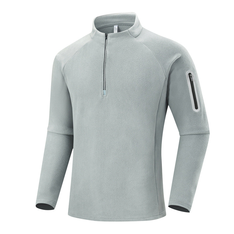 Men's Fleece Half-Zip Training Shirt with Stand-up Collar and Sleeve Zipper Pocket Chichicherry