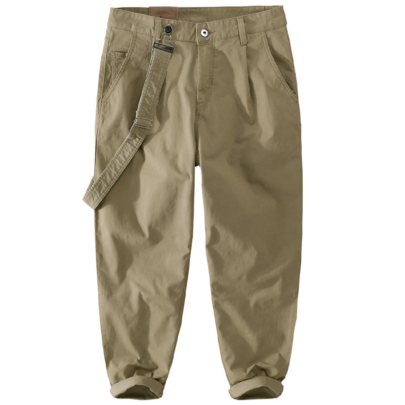 Men's Tapered Chino Pants with Removable Belt, High Waist and Cuffed Hem Chichicherry