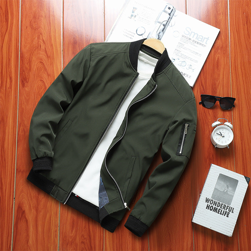 Men's Lightweight Bomber Jacket with Arm Pocket, Zipper and Ribbed Hem Chichicherry