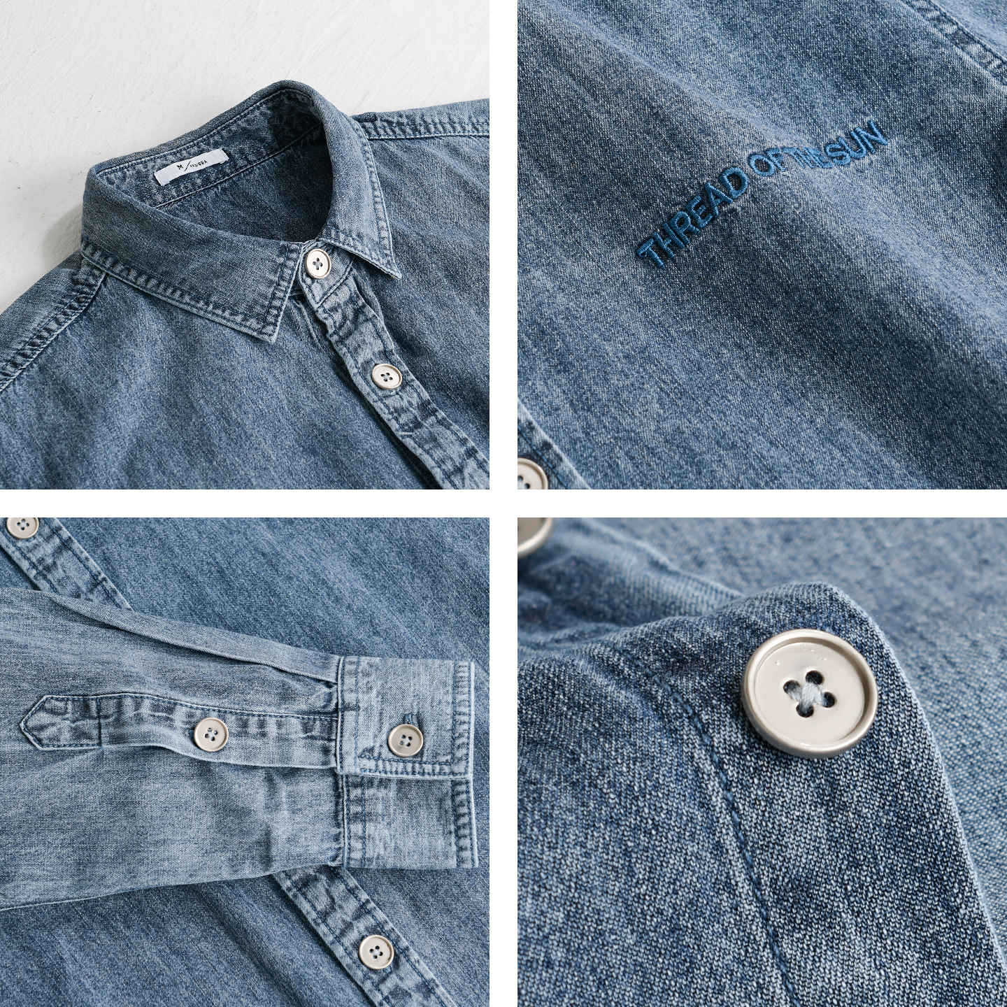 Men's relaxed denim overshirt with button placket and chest embroidery Chichicherry