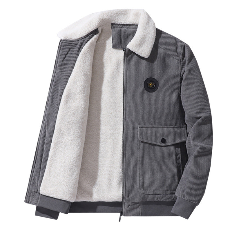 Men's cord field jacket in aviator style with sherpa collar and utility patch pockets Chichicherry