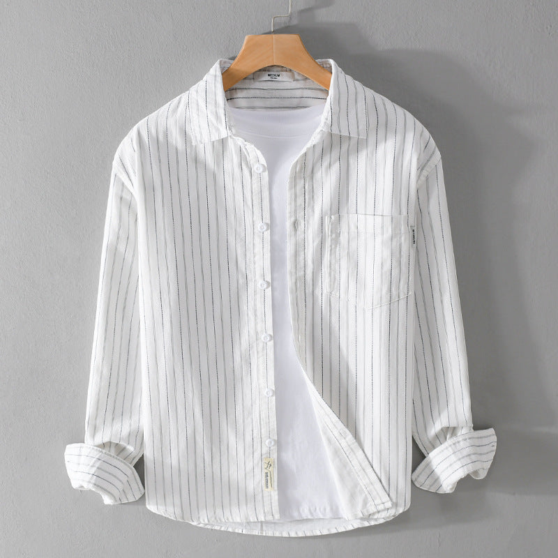 Men's vertically striped casual shirt in linen look with applied chest pocket Chichicherry