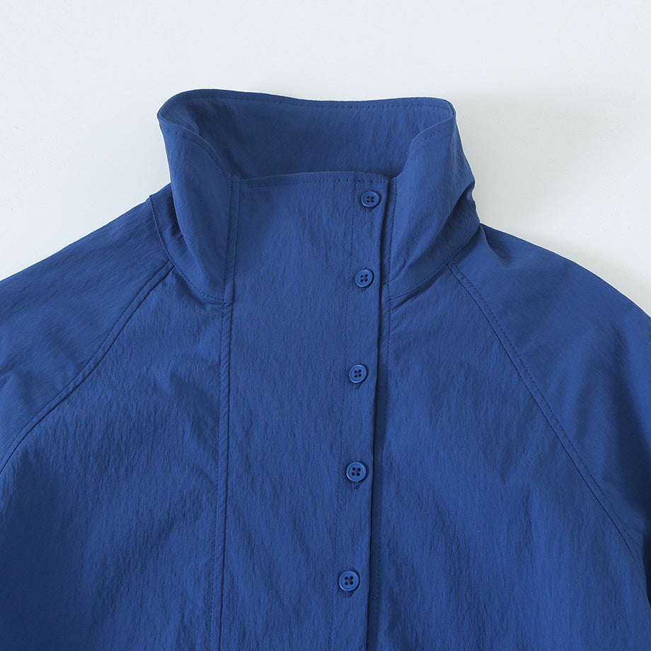 Women's Lightweight Cropped Windbreaker with Stand-Up Collar, Raglan Sleeves and Drawstring Chichicherry