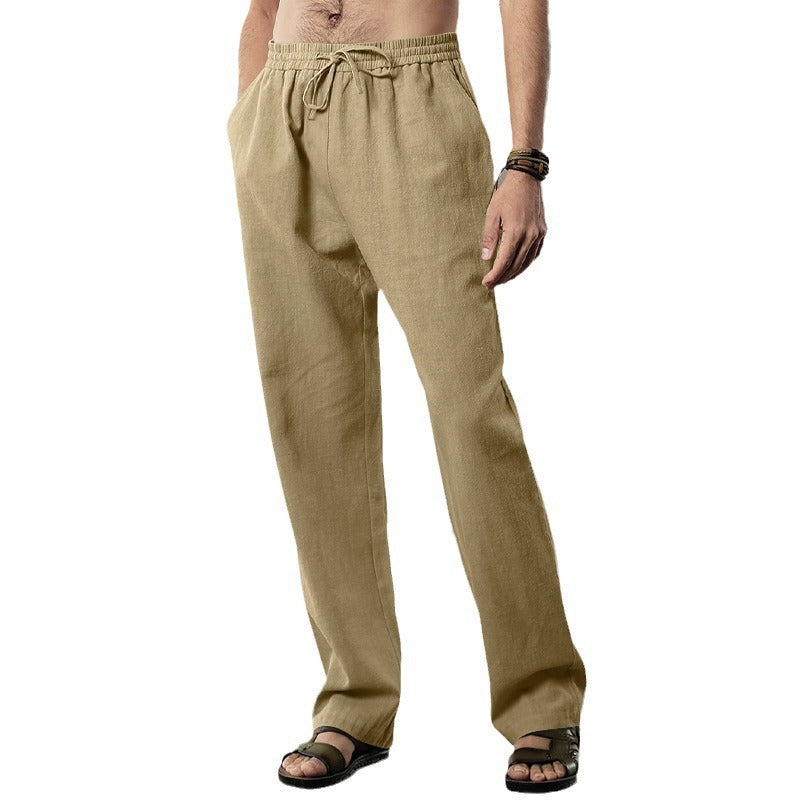 Men's Loose-Fitting Linen Pants with Drawstring and Straight Leg Chichicherry