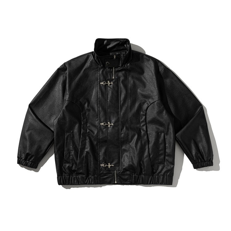 Men's leather look bomber jacket with stand-up collar and toggle fasteners Chichicherry