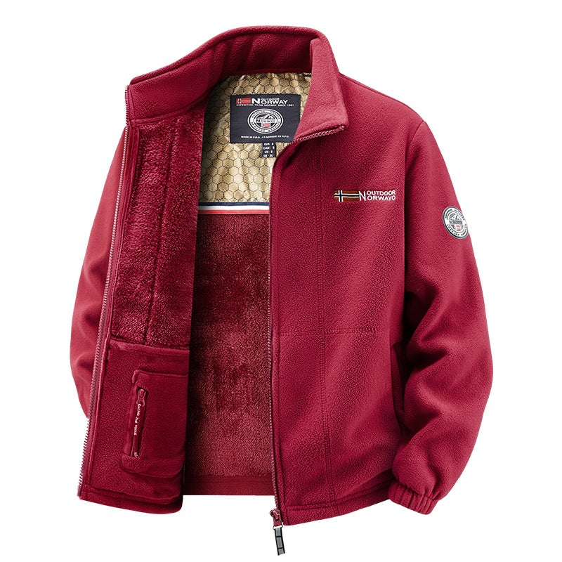 Men's fleece jacket with teddy inner lining, high stand collar and zip pockets Chichicherry